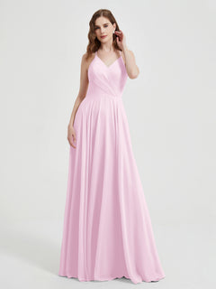 V-neck Bridesmaid Dress with Cross Back Blushing Pink