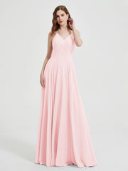 V-neck Bridesmaid Dress with Cross Back Blushing Pink