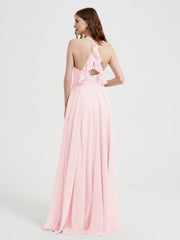 V-neck Bridesmaid Dress with Cross Back Blushing Pink