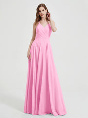V-neck Bridesmaid Dress with Cross Back Candy Pink