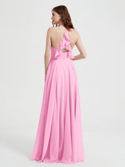 V-neck Bridesmaid Dress with Cross Back Candy Pink