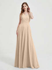 V-neck Bridesmaid Dress with Cross Back Champagne