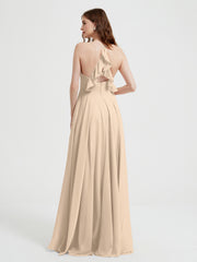 V-neck Bridesmaid Dress with Cross Back Champagne