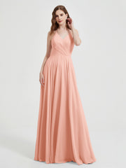 V-neck Bridesmaid Dress with Cross Back Coral