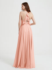 V-neck Bridesmaid Dress with Cross Back Coral