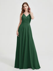 V-neck Bridesmaid Dress with Cross Back Dark Green