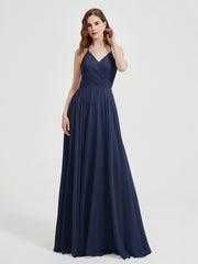 V-neck Bridesmaid Dress with Cross Back Dark Navy