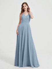 V-neck Bridesmaid Dress with Cross Back Dusty Blue Plus Size