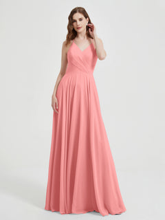 V-neck Bridesmaid Dress with Cross Back Flamingo