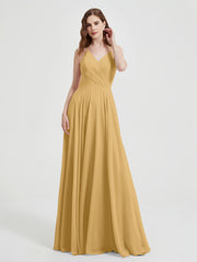 V-neck Bridesmaid Dress with Cross Back Gold