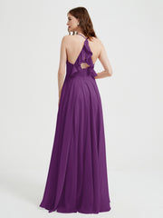 V-neck Bridesmaid Dress with Cross Back Grape