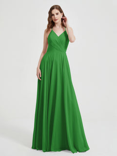 V-neck Bridesmaid Dress with Cross Back Green