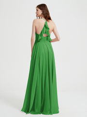 V-neck Bridesmaid Dress with Cross Back Green