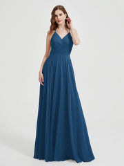 V-neck Bridesmaid Dress with Cross Back Ink Blue