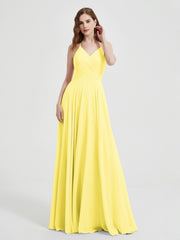 V-neck Bridesmaid Dress with Cross Back Lemon