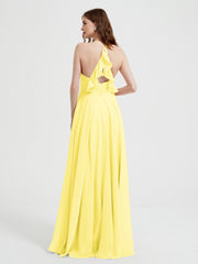 V-neck Bridesmaid Dress with Cross Back Lemon