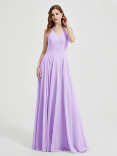 V-neck Bridesmaid Dress with Cross Back Lilac