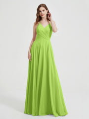 V-neck Bridesmaid Dress with Cross Back Lime Green