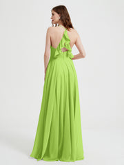 V-neck Bridesmaid Dress with Cross Back Lime Green