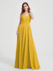 V-neck Bridesmaid Dress with Cross Back Marigold