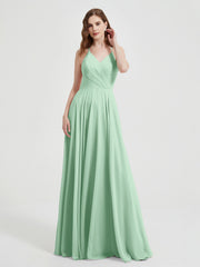 V-neck Bridesmaid Dress with Cross Back Mint Green
