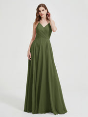 V-neck Bridesmaid Dress with Cross Back Olive Green