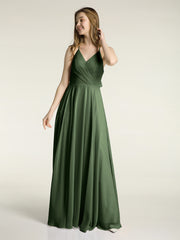V-neck Bridesmaid Dress with Cross Back Olive Green