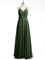 V-neck Bridesmaid Dress with Cross Back Olive Green