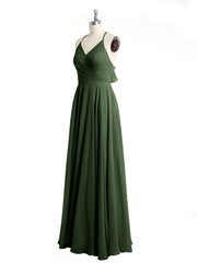 V-neck Bridesmaid Dress with Cross Back Olive Green
