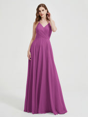 V-neck Bridesmaid Dress with Cross Back Orchid