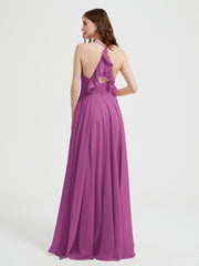 V-neck Bridesmaid Dress with Cross Back Orchid