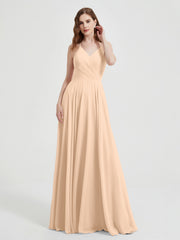 V-neck Bridesmaid Dress with Cross Back Peach