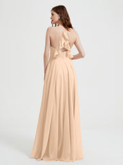 V-neck Bridesmaid Dress with Cross Back Peach