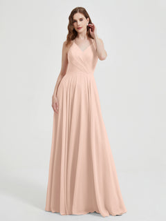 V-neck Bridesmaid Dress with Cross Back Pearl Pink