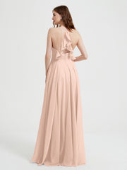 V-neck Bridesmaid Dress with Cross Back Pearl Pink