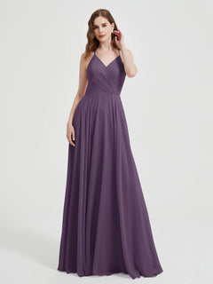 V-neck Bridesmaid Dress with Cross Back Plum