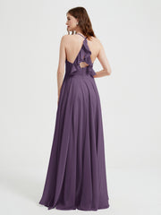V-neck Bridesmaid Dress with Cross Back Plum