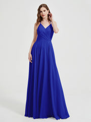 V-neck Bridesmaid Dress with Cross Back Royal Blue