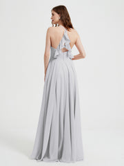 V-neck Bridesmaid Dress with Cross Back Silver