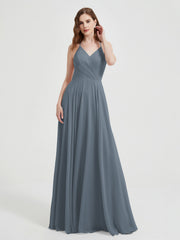 V-neck Bridesmaid Dress with Cross Back Slate Blue