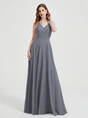 V-neck Bridesmaid Dress with Cross Back Steel Grey