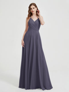 V-neck Bridesmaid Dress with Cross Back Stormy