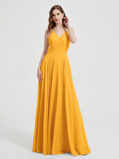 V-neck Bridesmaid Dress with Cross Back Tangerine