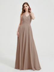 V-neck Bridesmaid Dress with Cross Back Taupe