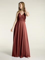 V-neck Bridesmaid Dress with Cross Back Terracotta
