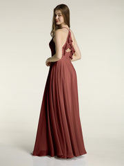 V-neck Bridesmaid Dress with Cross Back Terracotta
