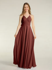 V-neck Bridesmaid Dress with Cross Back Terracotta