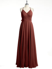 V-neck Bridesmaid Dress with Cross Back Terracotta