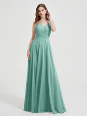 V-neck Bridesmaid Dress with Cross Back Turquoise