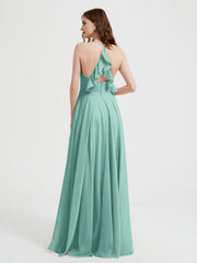 V-neck Bridesmaid Dress with Cross Back Turquoise